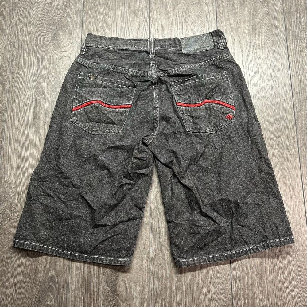 Enyce Mens 30 Black Denim Shorts Y2K Baggy Skater Sean Combs Co Contrast Stitch
